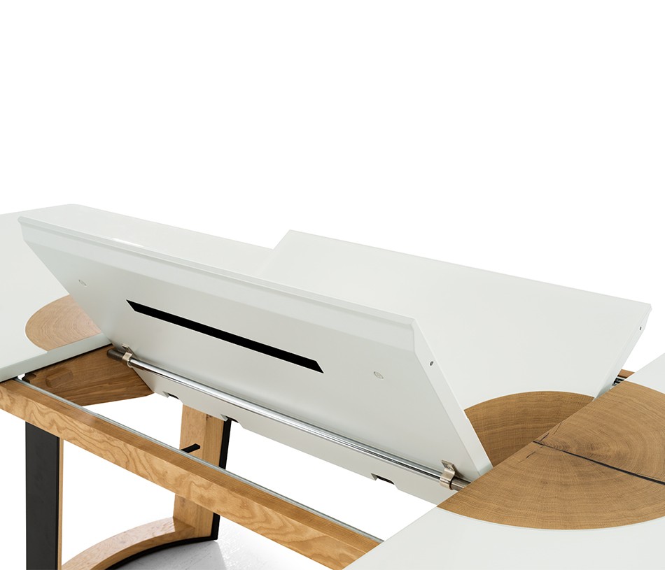 Table de repas extensible réalisable en placage chêne naturel, laque ou céramique inrayable AUSTRAL