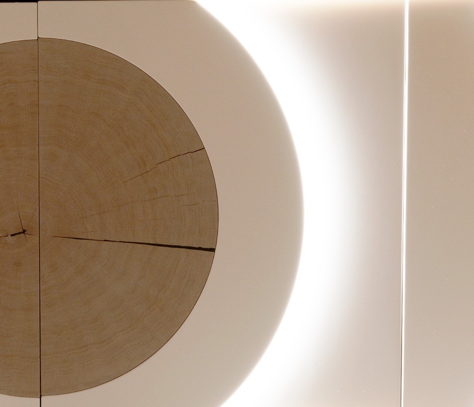 Meuble haut 2 portes réalisable avec placage chêne, laque ou céramique AUSTRAL. Option LED