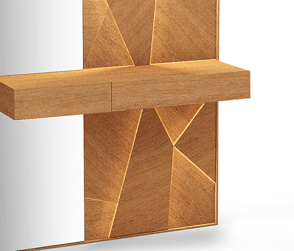 Meuble d'entrée en bois avec miroir et led intégré ECLIPSE