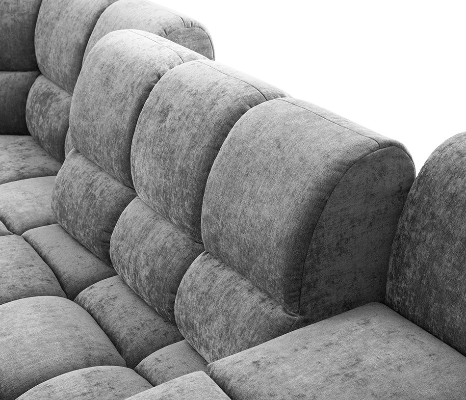 Canapé d'angle capitonné gris CIELO avec dossier avance-recule