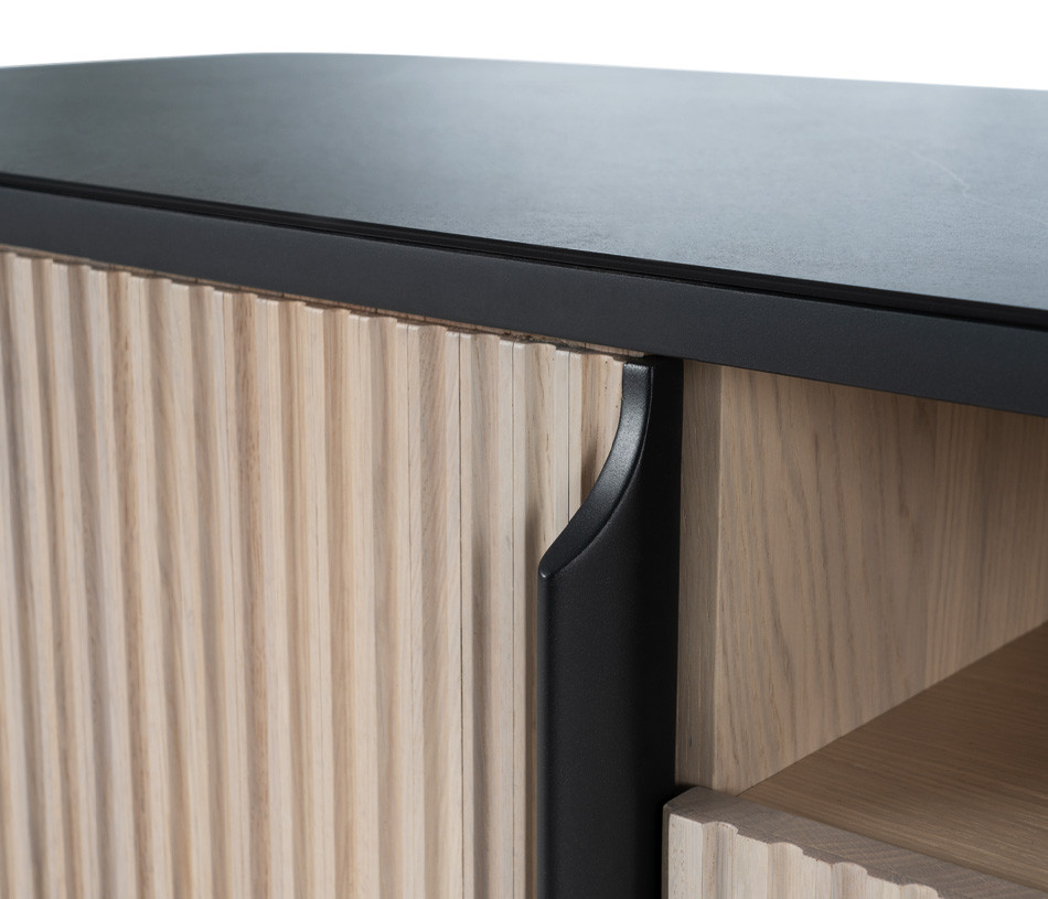 Meuble tv en bois clair avec 2 portes coulissantes CANNELE